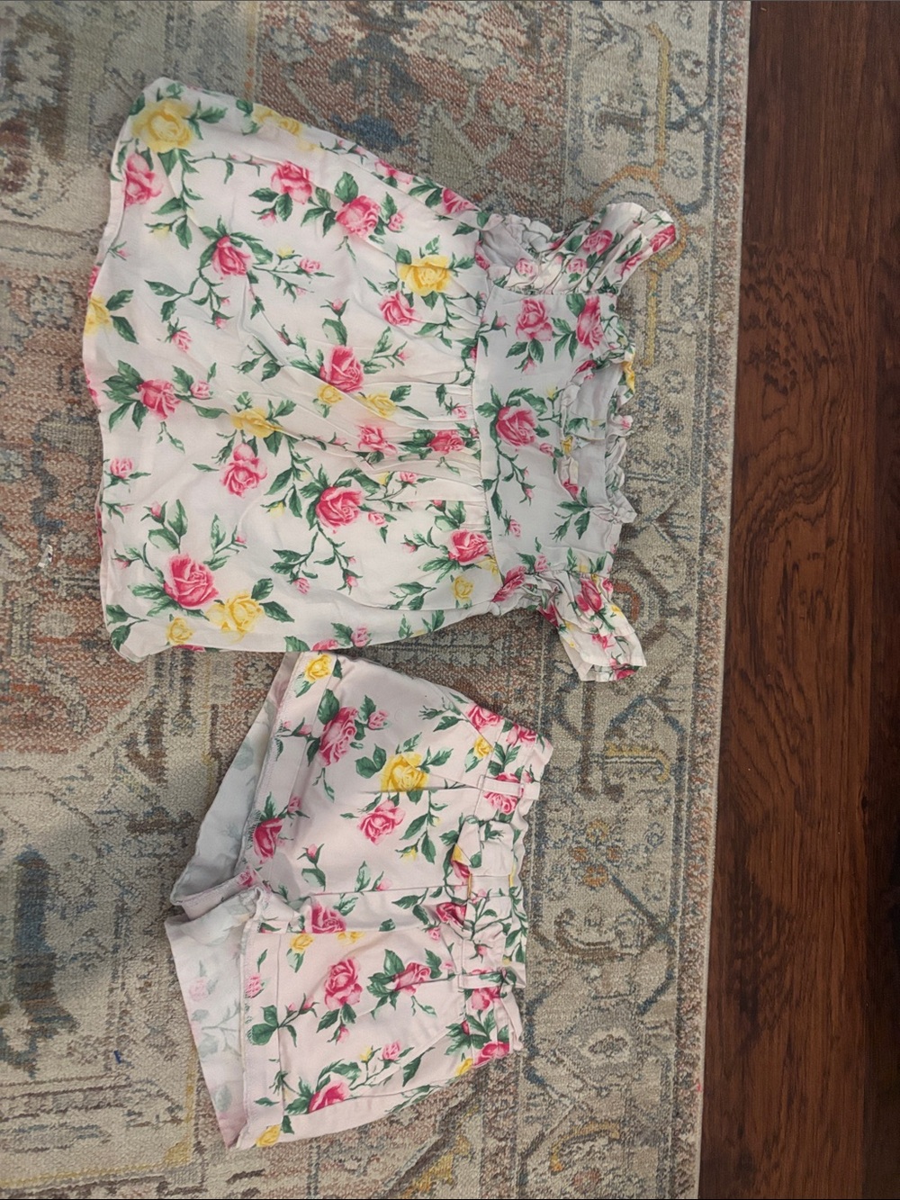Janie and Jack Pink Floral Matching Set with Yellow and Green Accents